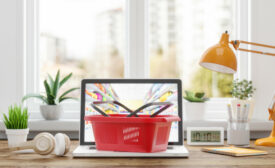 shopping basket on laptop