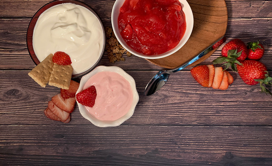 whole milk yogurt with strawberry fruit prep